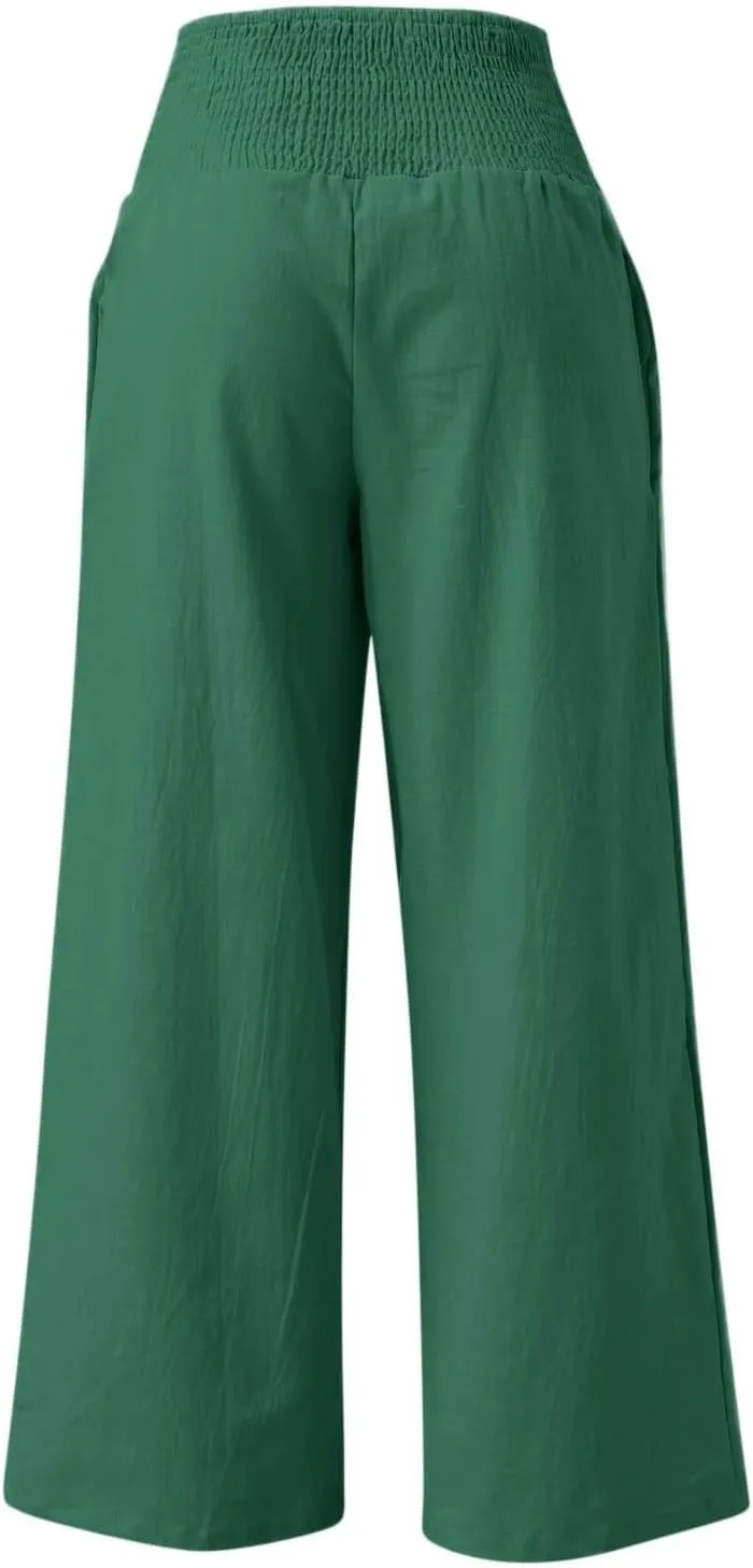 Wide Leg Pants for Women with Pockets Casual High Waisted Straight Leg Palazzo Pant Loose Solid Lounge Trousers