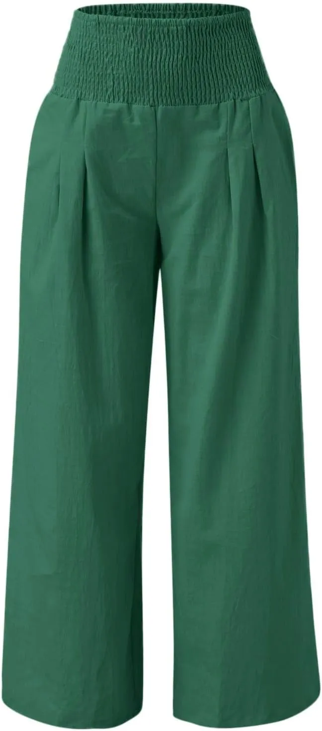 Wide Leg Pants for Women with Pockets Casual High Waisted Straight Leg Palazzo Pant Loose Solid Lounge Trousers