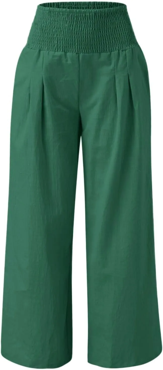 Wide Leg Pants for Women with Pockets Casual High Waisted Straight Leg Palazzo Pant Loose Solid Lounge Trousers