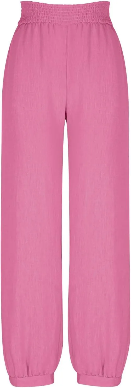 Wide Leg Pants Woman Linen Summer Beach Pants Elastic High Waisted Trousers Palazzo Lounge Pant with Pockets 2025