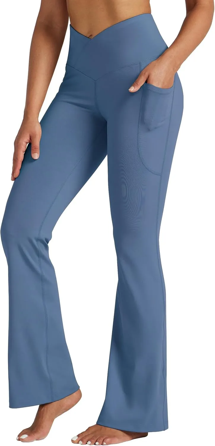 Willit Women's Flare Leggings Crossover Yoga Pants High Waist Bootcut Workout Leggings with Pockets 29" 31"
