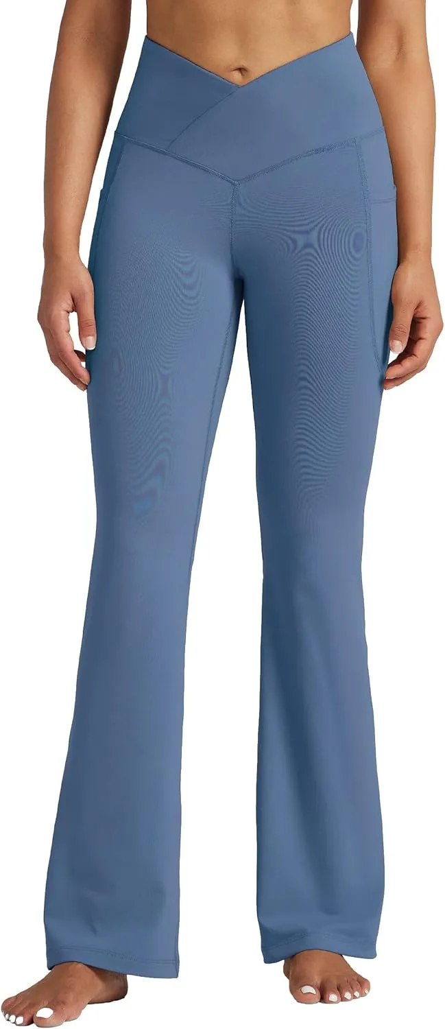 Willit Women's Flare Leggings Crossover Yoga Pants High Waist Bootcut Workout Leggings with Pockets 29" 31"