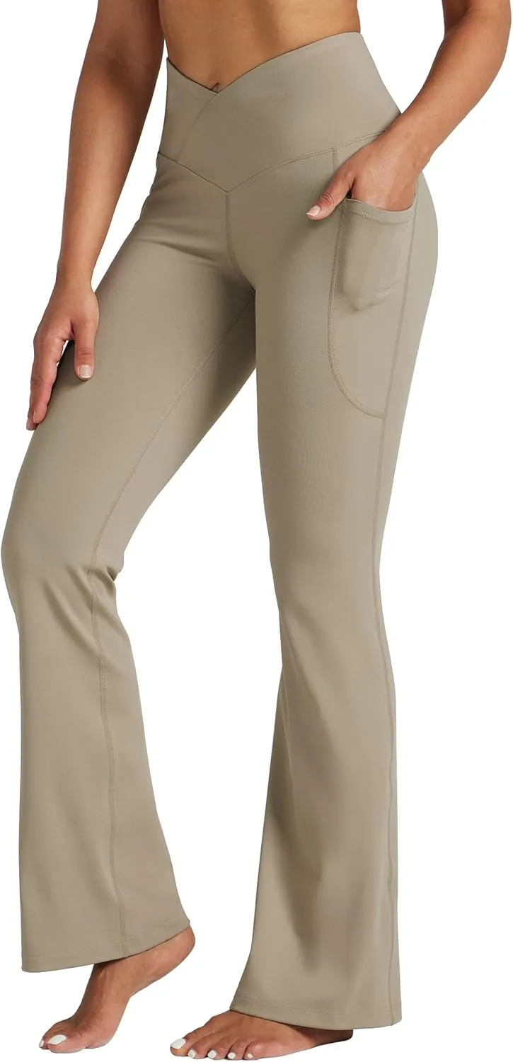 Willit Women's Flare Leggings Crossover Yoga Pants High Waist Bootcut Workout Leggings with Pockets 29" 31"