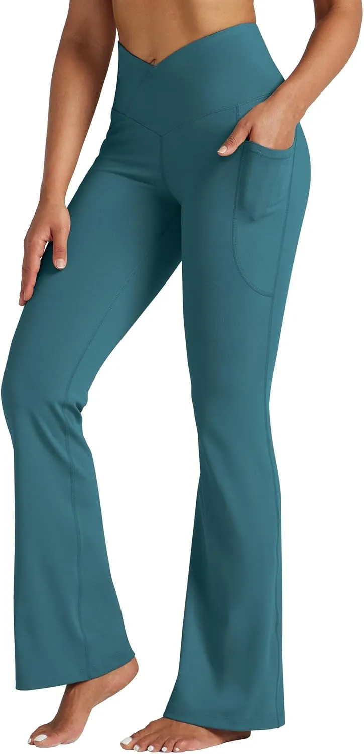 Willit Women's Flare Leggings Crossover Yoga Pants High Waist Bootcut Workout Leggings with Pockets 29" 31"