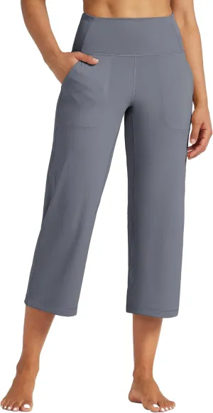 Willit Women's Yoga Capris Pants High Waist Leggings Athletic Exercise Workout Crop Capris Quick Dry 23" Gray L