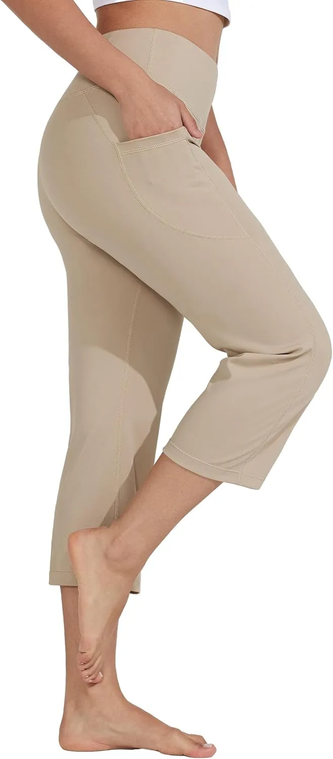 Willit Women's Yoga Capris Pants High Waist Leggings Crop Straight Leg Athletic Exercise Workout Capris 21"