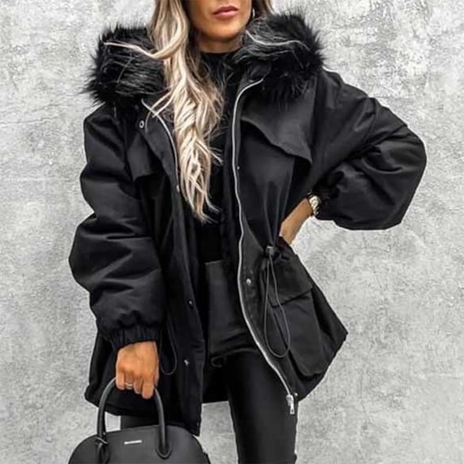 Woman Coat Winter Trendy Zipper Puffer Jackets Plus Size Long Sleeve Packable Down Parka Jackets With Pocket