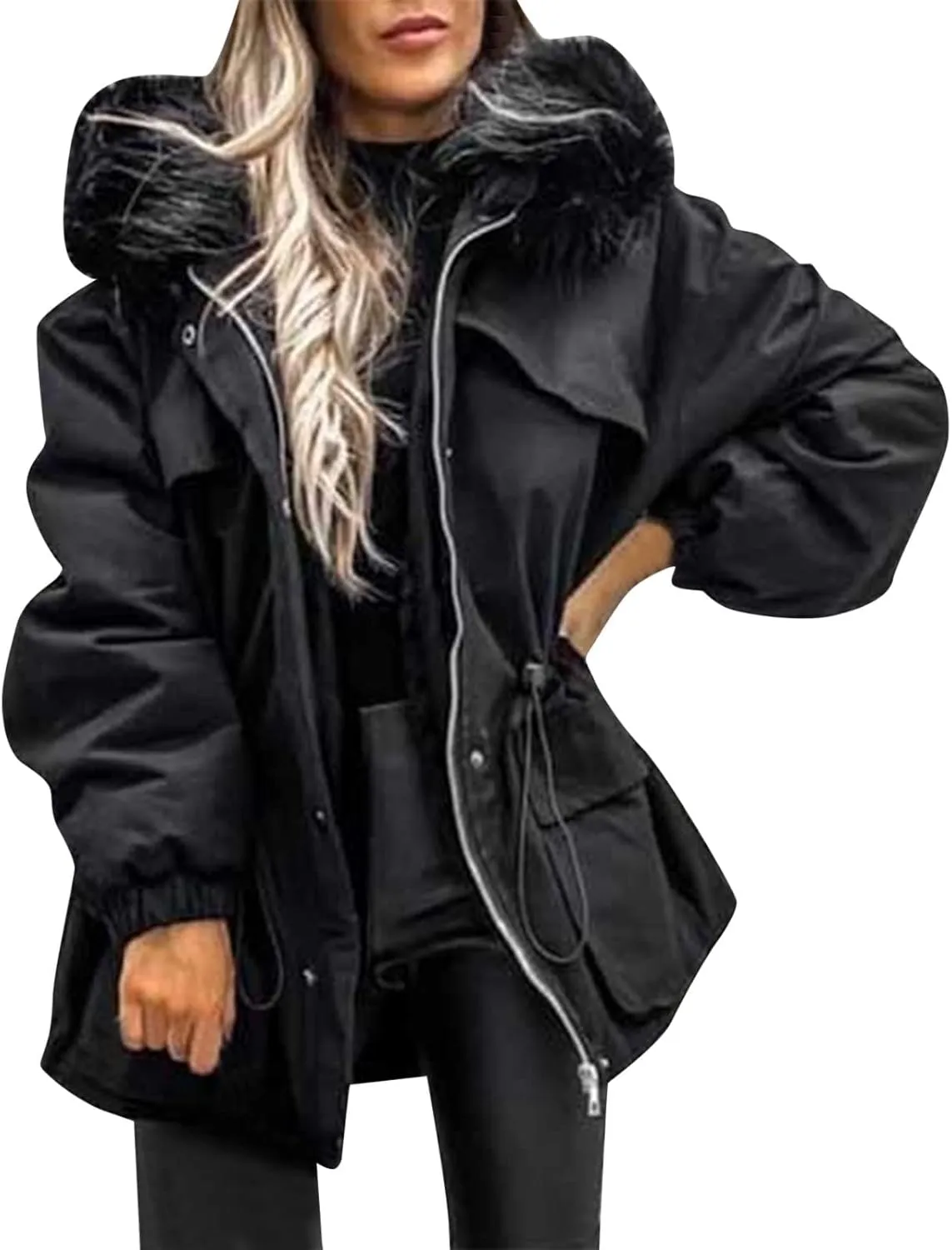 Woman Coat Winter Trendy Zipper Puffer Jackets Plus Size Long Sleeve Packable Down Parka Jackets With Pocket