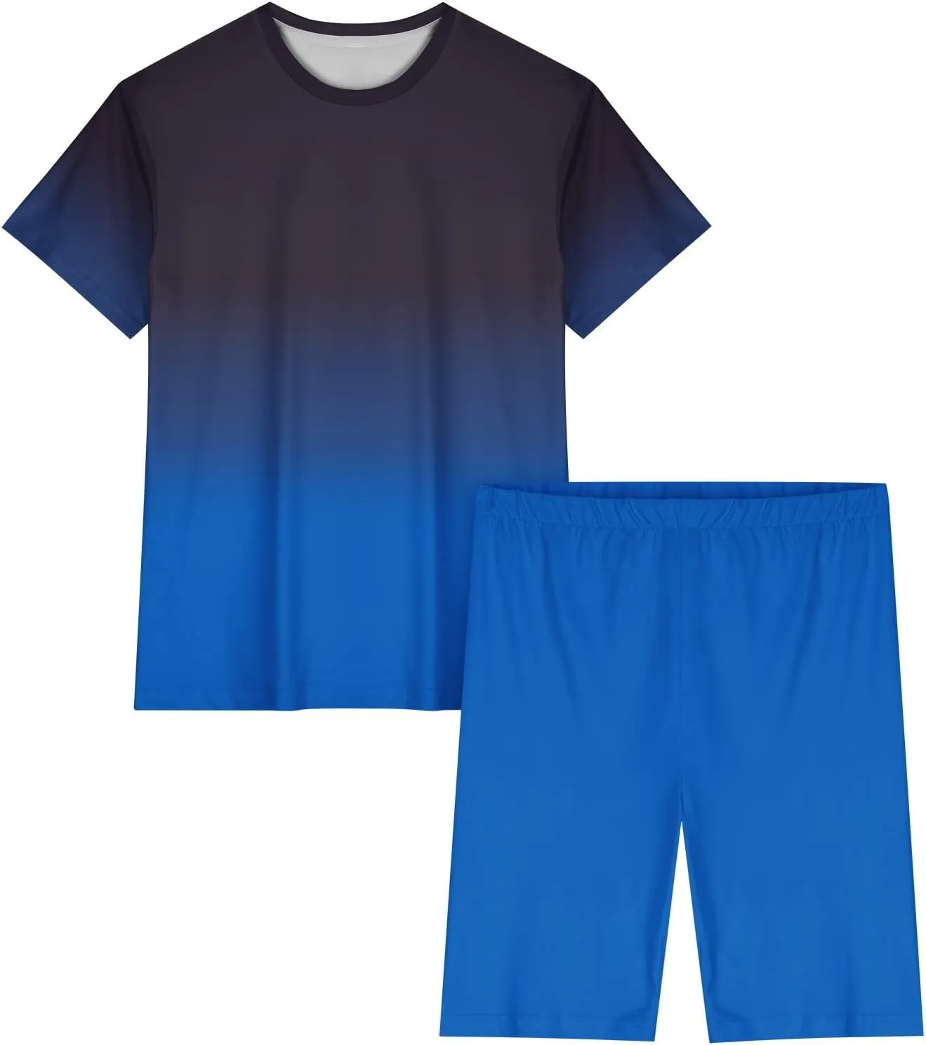 Women 2 Piece Pajama Set Gradient Loungewear Outfits Summer Oversized Short Sleeve Tee Tops and Biker Shorts Soft