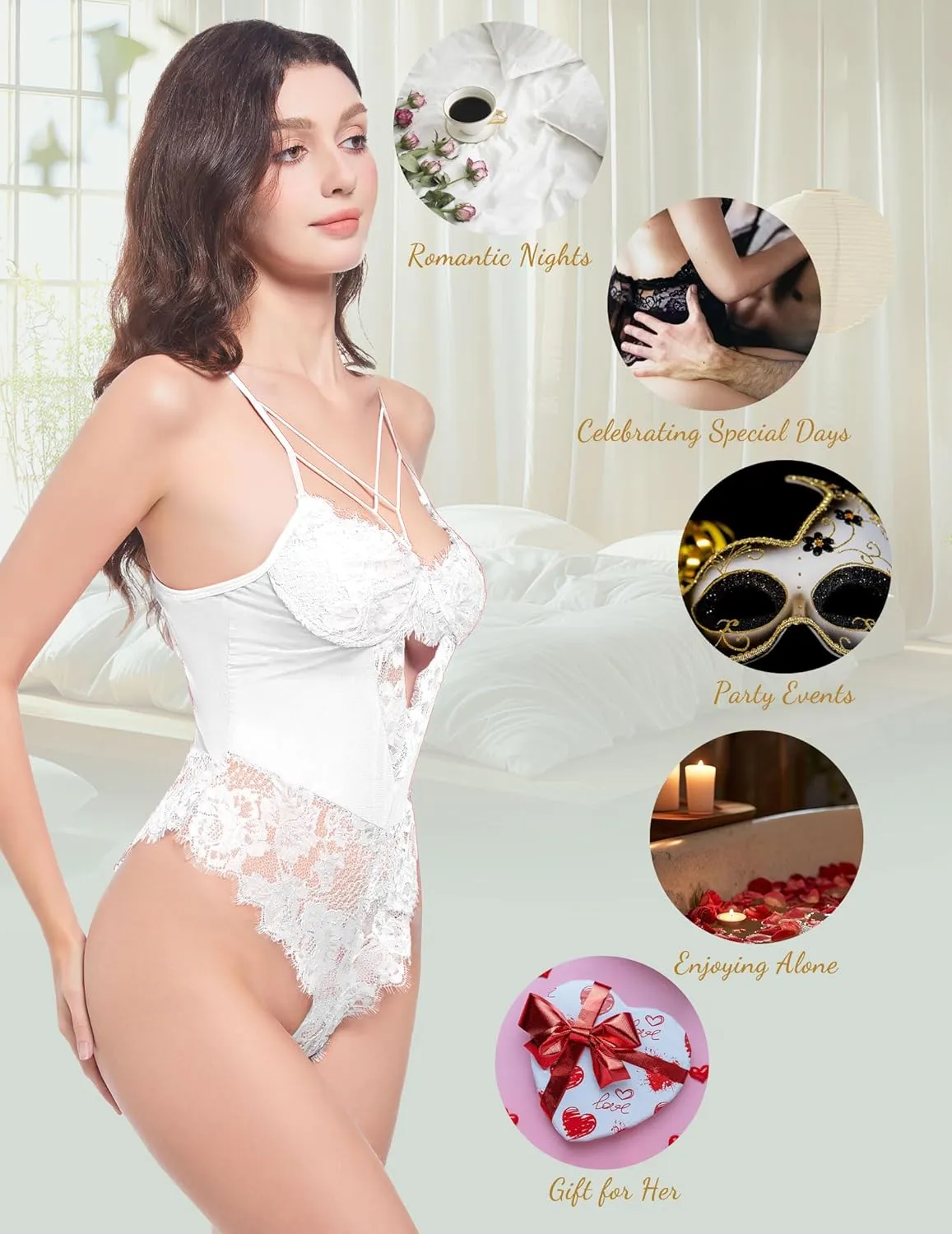 Women Sexy Lingerie Harness Floral Lace Lingerie Bodysuit One Piece Teddy Babydoll Nightgown
