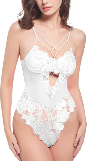 Women Sexy Lingerie Harness Floral Lace Lingerie Bodysuit One Piece Teddy Babydoll Nightgown