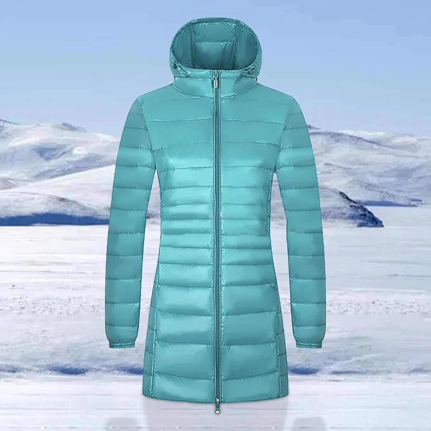Women Winter Coats Light Down Zip Up Puffer Jackets Plus Size Long Sleeve Packable Down Parka Jackets With Pocket