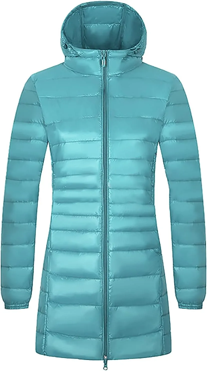 Women Winter Coats Light Down Zip Up Puffer Jackets Plus Size Long Sleeve Packable Down Parka Jackets With Pocket