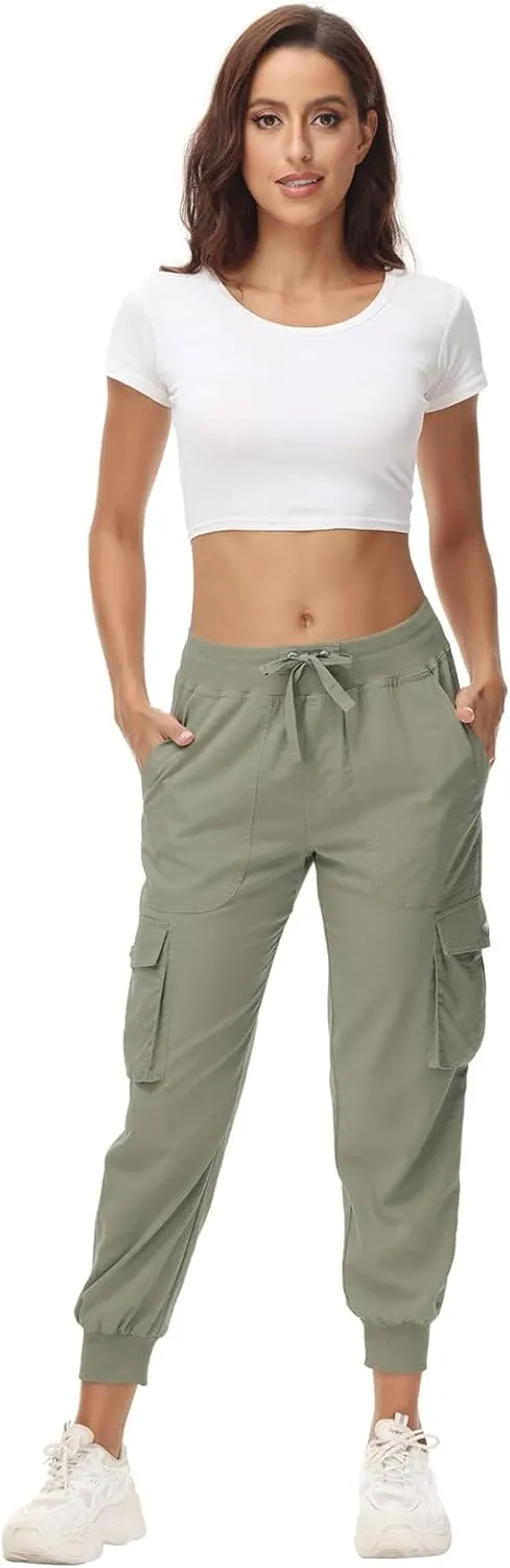 Womens Cargo Pants with Multi Pockets Outdoor Sport Casual Pants Drawstring Baggy Fit Cozy Jogger Sweatpants