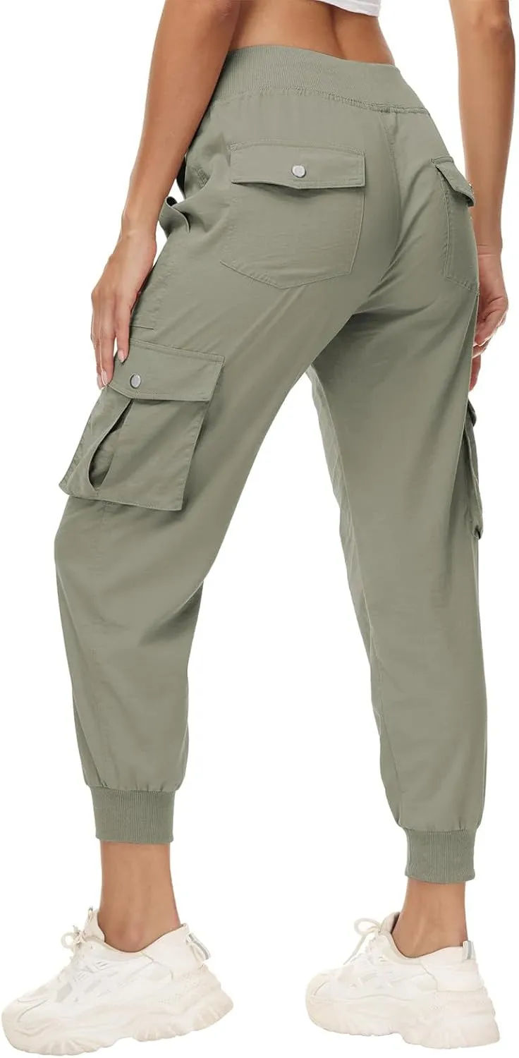 Womens Cargo Pants with Multi Pockets Outdoor Sport Casual Pants Drawstring Baggy Fit Cozy Jogger Sweatpants