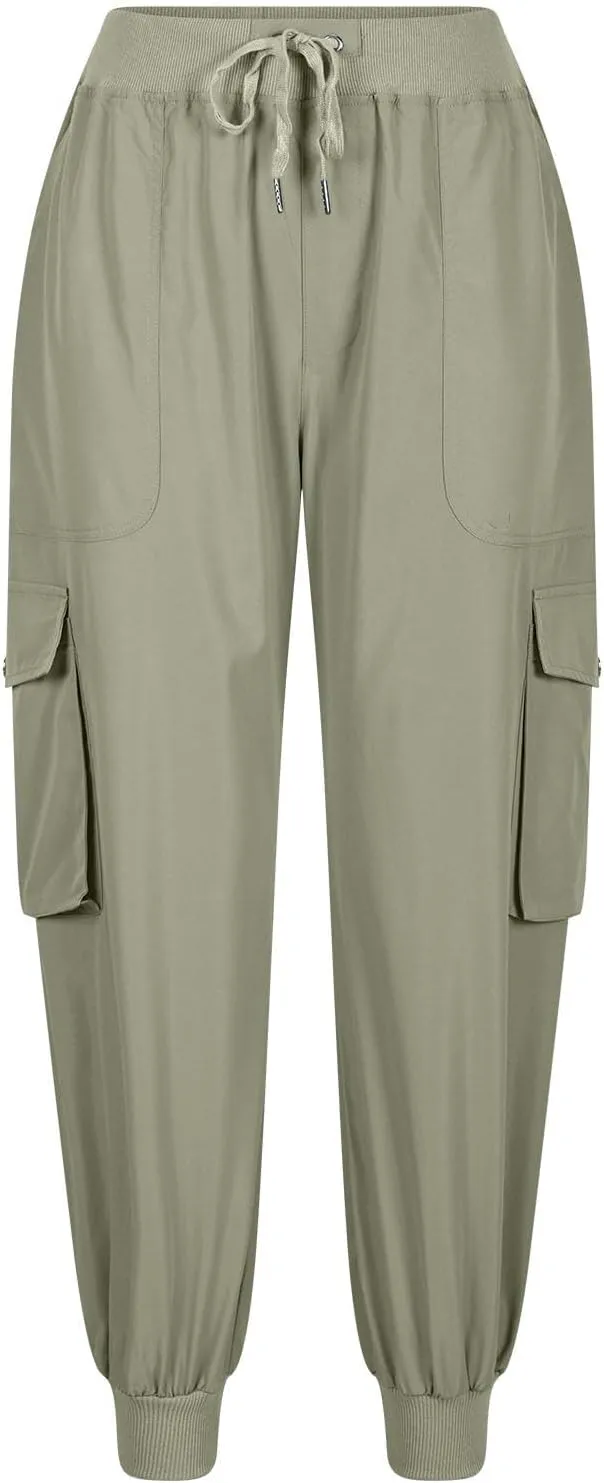 Womens Cargo Pants with Multi Pockets Outdoor Sport Casual Pants Drawstring Baggy Fit Cozy Jogger Sweatpants