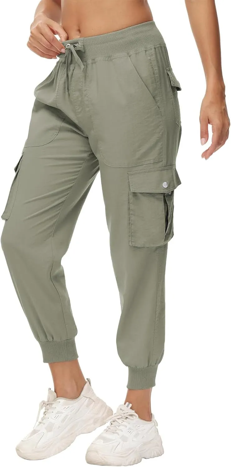 Womens Cargo Pants with Multi Pockets Outdoor Sport Casual Pants Drawstring Baggy Fit Cozy Jogger Sweatpants