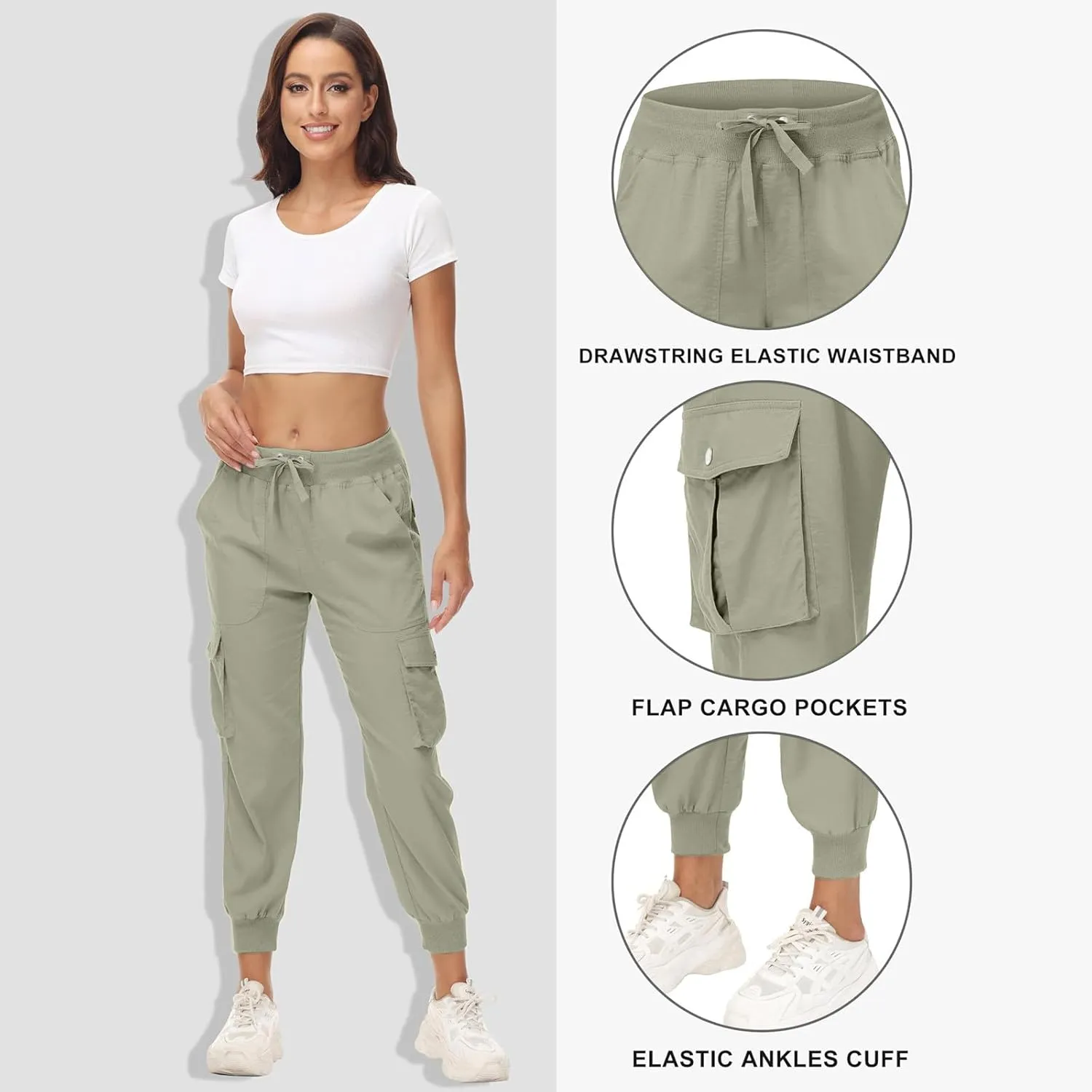 Womens Cargo Pants with Multi Pockets Outdoor Sport Casual Pants Drawstring Baggy Fit Cozy Jogger Sweatpants