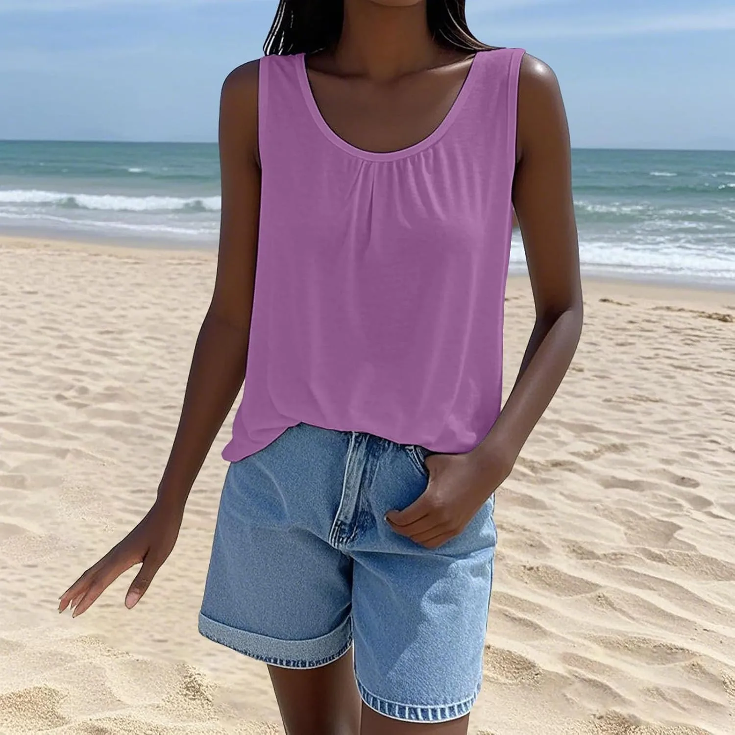 Women's Cool Loose Fit Camisoles Top Casual Sleeveless Beach Tank Top Quick-Dry Soft Elegant Going Out Blouses