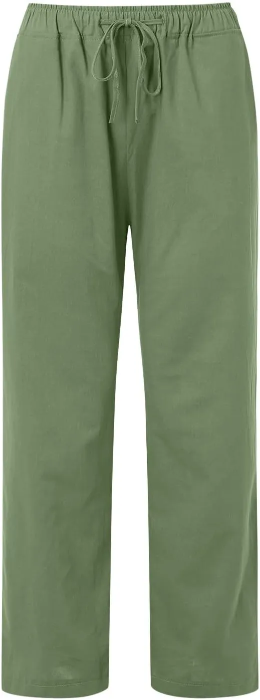 Women's Linen Blend Summer Cropped Palazzo Pants High Waist Lounge Pants Loose Fit Palazzo Lounge Pants Beach