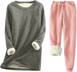 Womens Pajama Sets 2 Piece Winter Pj Set Fleece Lined Pullovers and Joggers Sets Soft Loungewear Sets Warm Pajamas