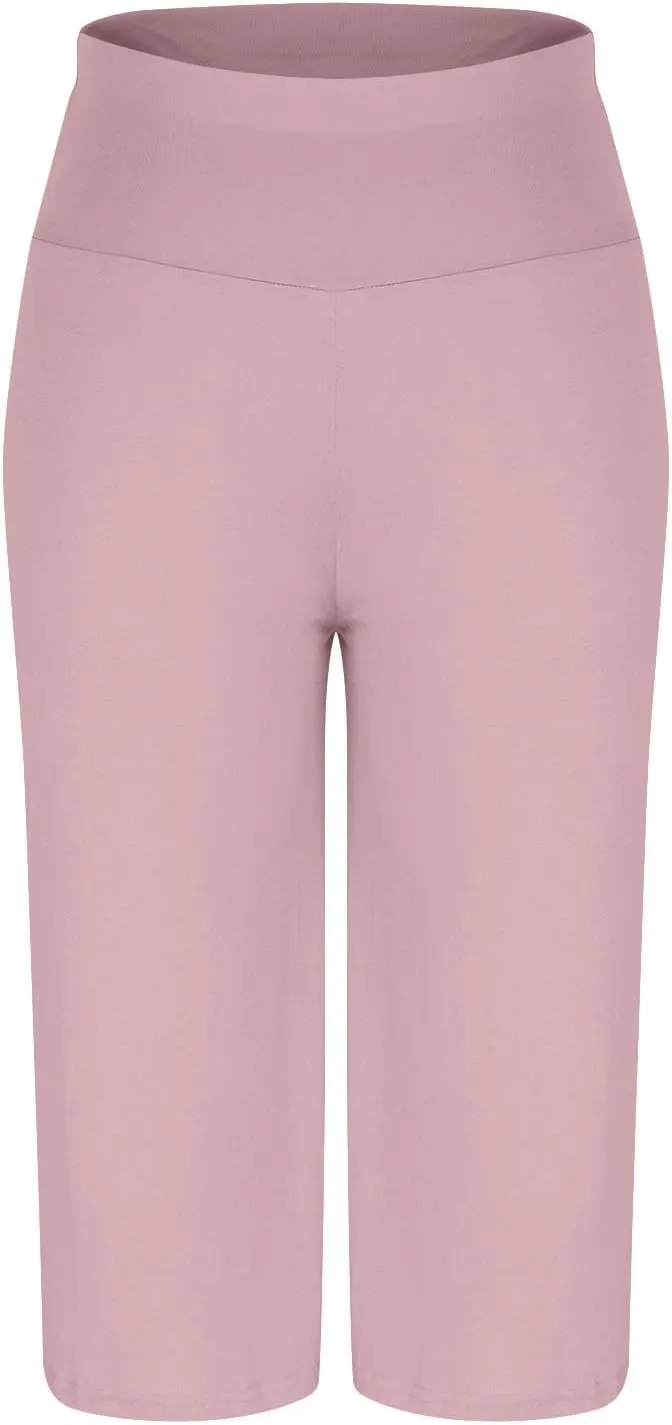 Womens Pleated Capri Pants Casual Elastic Waisted Baggy Comfy Trousers Solid Color Lightweight Home Capris