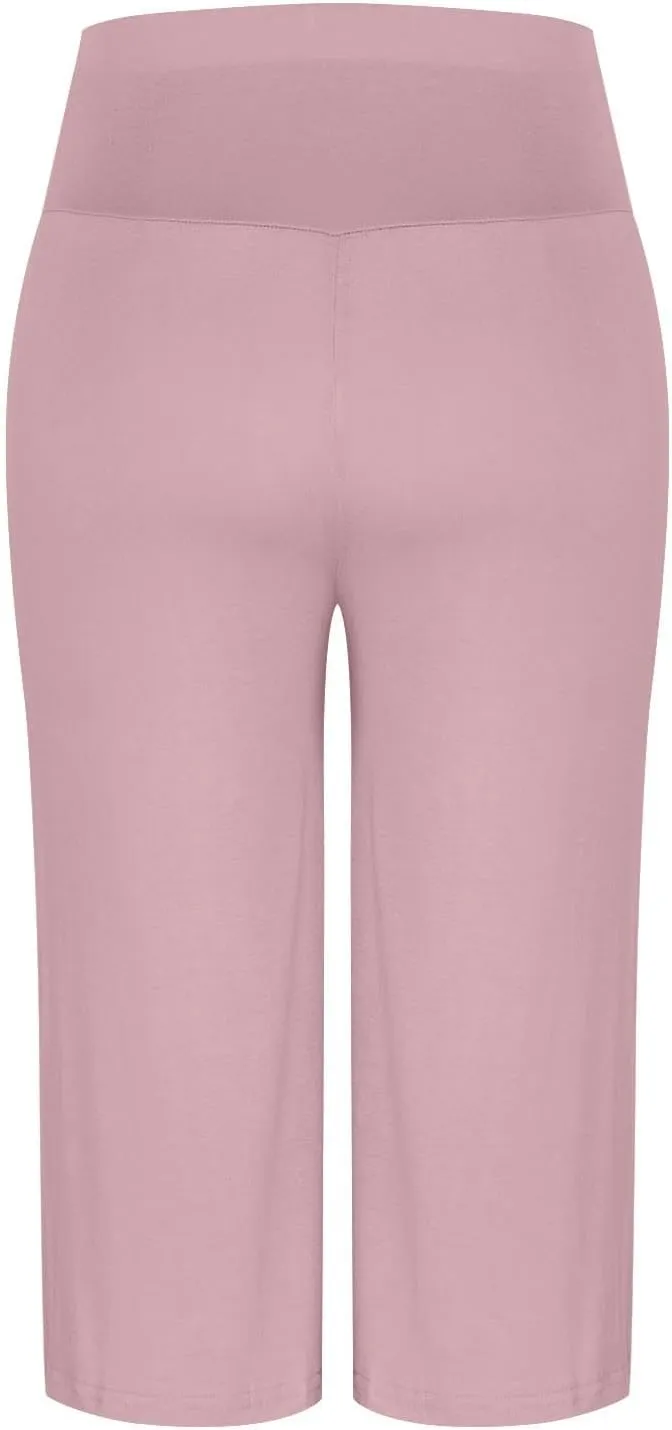 Womens Pleated Capri Pants Casual Elastic Waisted Baggy Comfy Trousers Solid Color Lightweight Home Capris