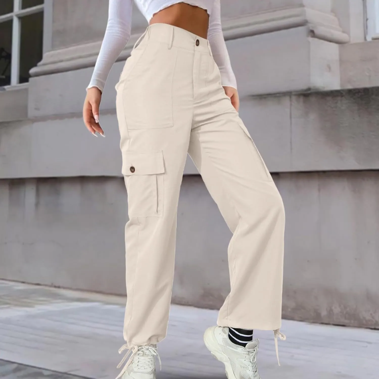 Women's Pocket High Waist Workwear Pants Casual Versatile Pants Plus Size Bell Bottoms