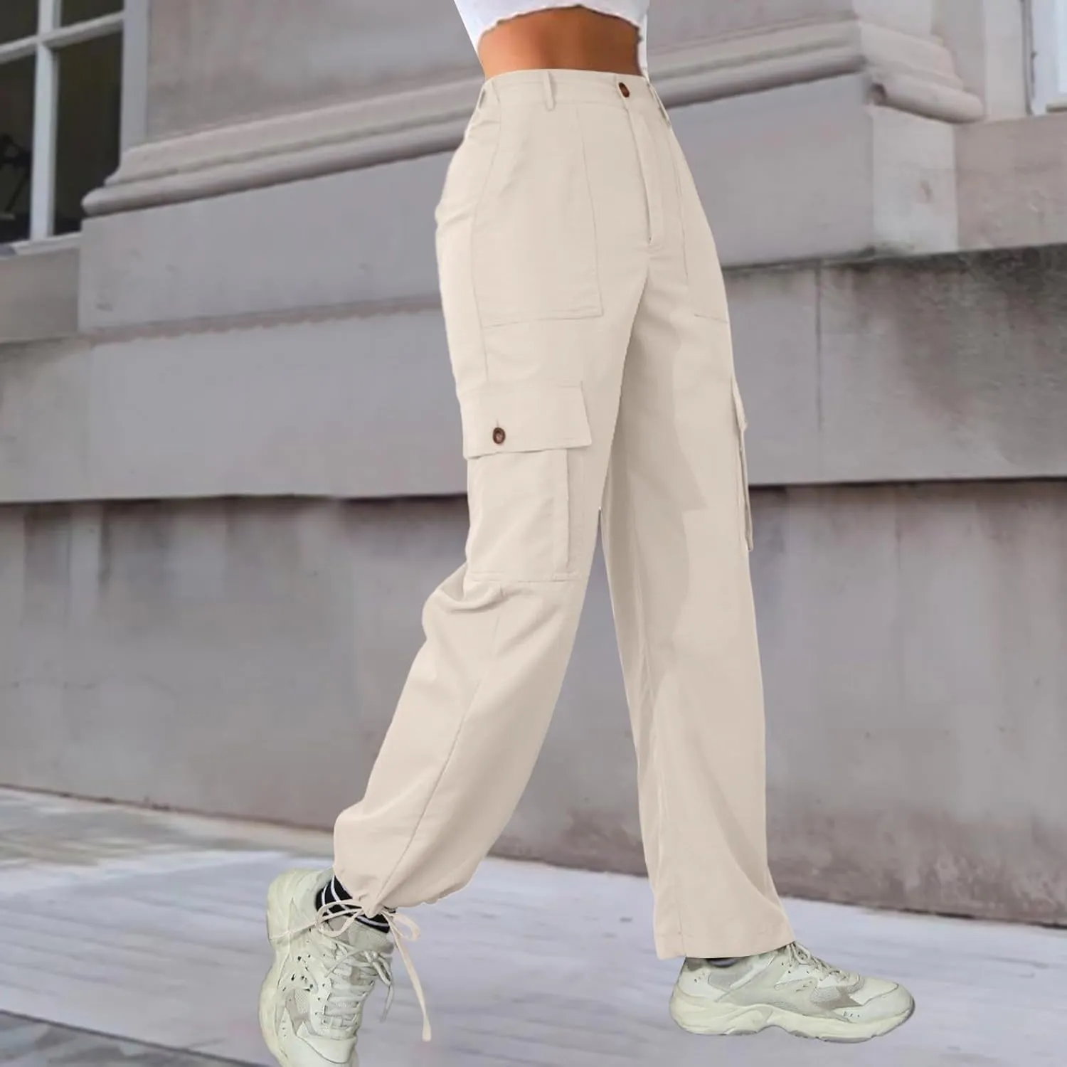 Women's Pocket High Waist Workwear Pants Casual Versatile Pants Plus Size Bell Bottoms