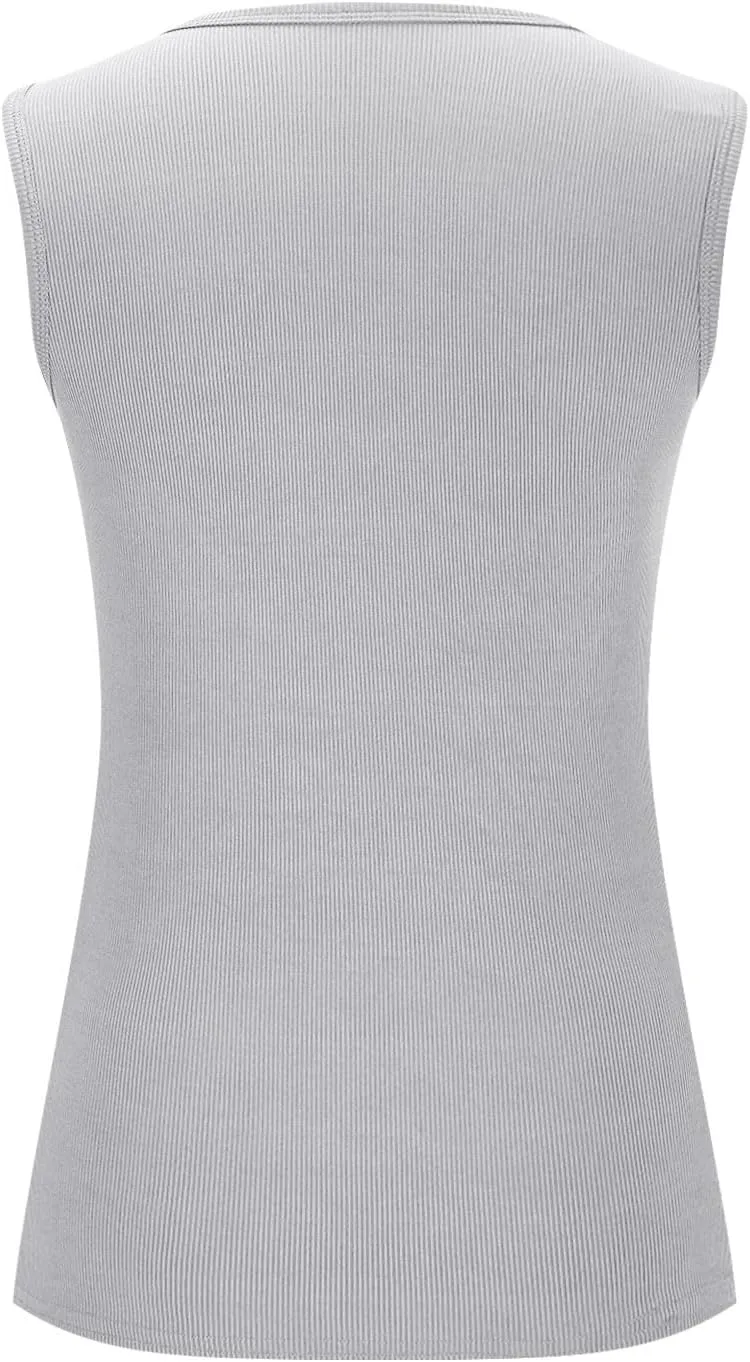 Womens Sleeveless Scoop Neck Tank Top Ribbed Fitted Summer Basic Slim Cute Workout Tops 2025 Going Out Outfits