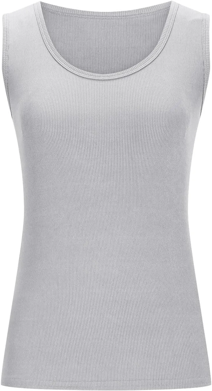 Womens Sleeveless Scoop Neck Tank Top Ribbed Fitted Summer Basic Slim Cute Workout Tops 2025 Going Out Outfits