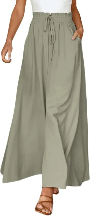 Women's Solid Flowy High Waist Yoga Trousers 2023 Elegant Soft Comfy Lightweight Plus Size Baggy Pants