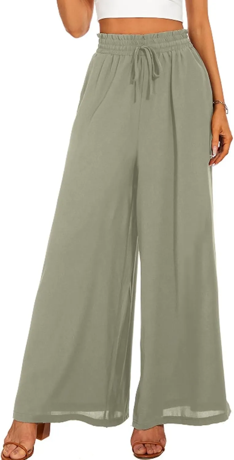 Women's Solid Flowy High Waist Yoga Trousers 2023 Elegant Soft Comfy Lightweight Plus Size Baggy Pants