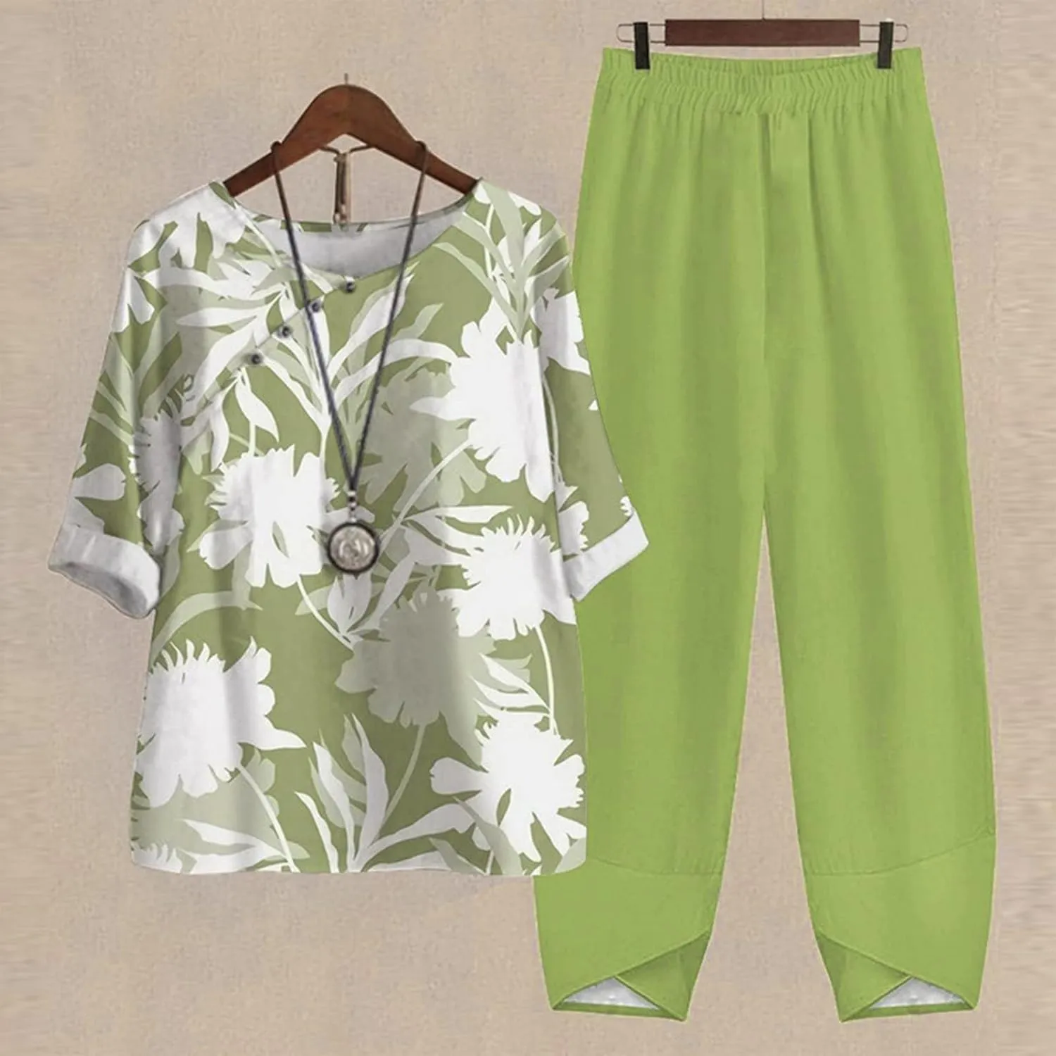 Womens Summer Linen Sets 2 Piece Lounge Sets Half Sleeve T Shirts with Cotton Linen Pants Plus Size Vacation Outfits