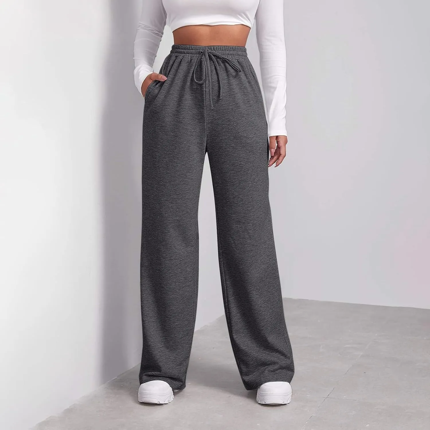 Womens Sweatpants Running Gym Casual Bottoms Sports Joggers Preppy High Waisted Drawstring Pants Trousers