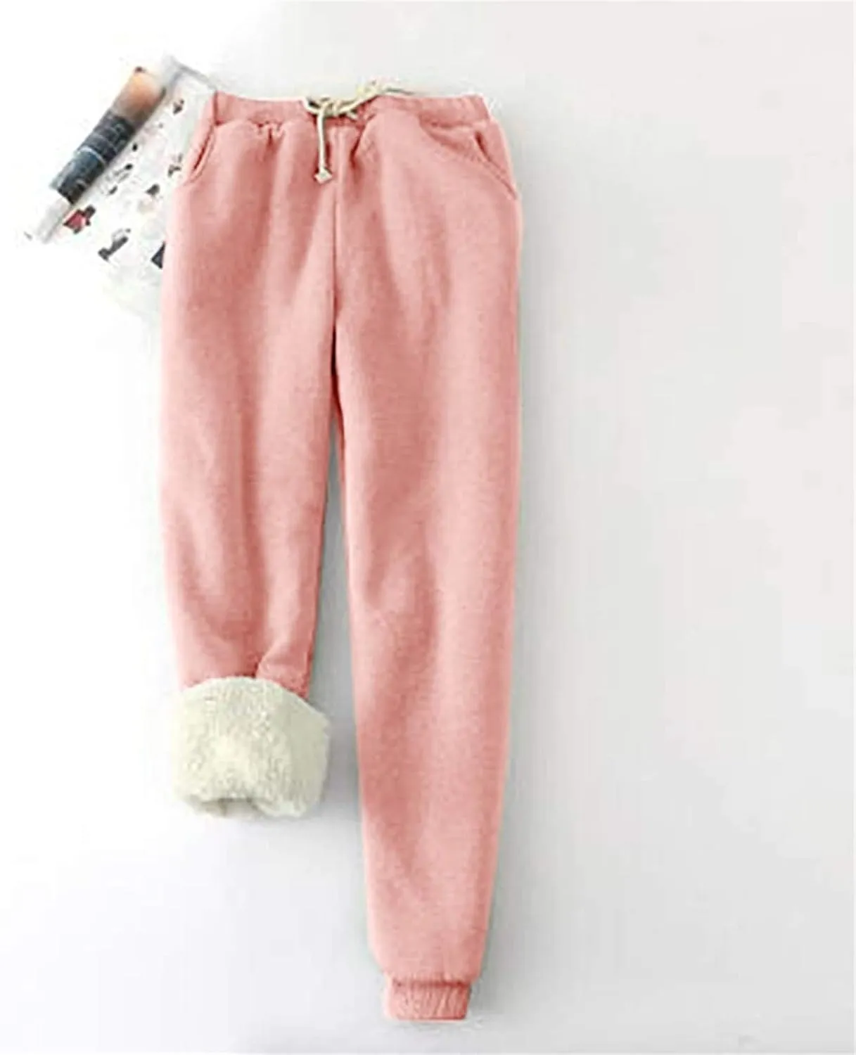 Womens Sweatpants Winter Warm High Waist Athletic Fleece Lined Jogger Pants Thicken Sherpa Outdoor Pants with Pockets