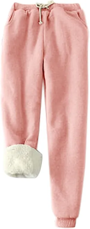 Womens Sweatpants Winter Warm High Waist Athletic Fleece Lined Jogger Pants Thicken Sherpa Outdoor Pants with Pockets