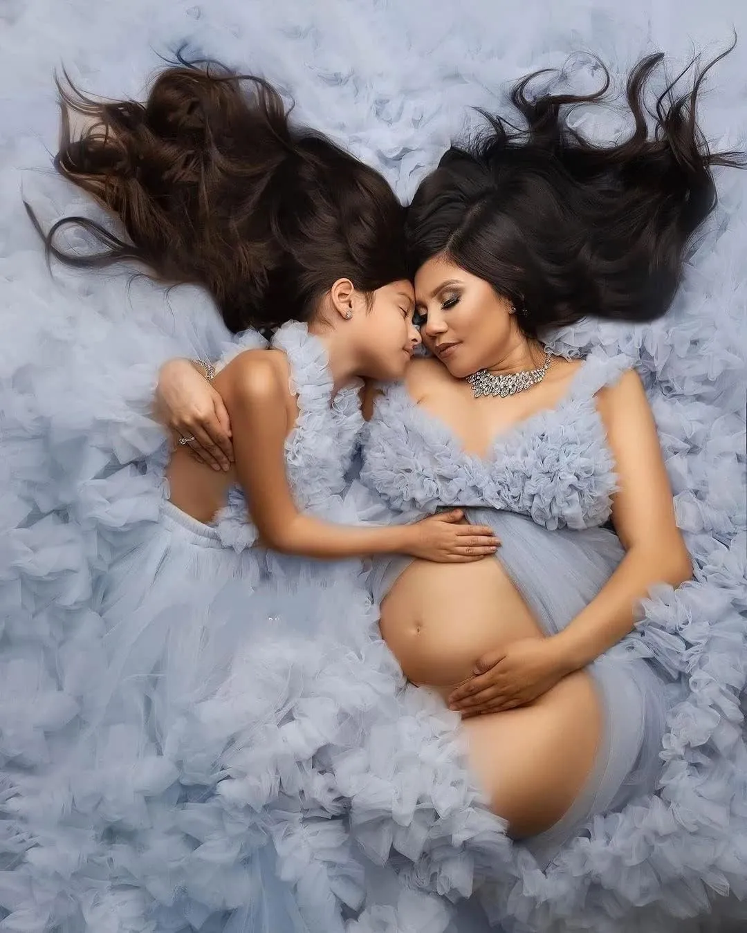 Women's Tulle Robe for Maternity Photoshoot Puffy Ruffles Bridal Lingerie Bathgown Illusion Wedding Scarf