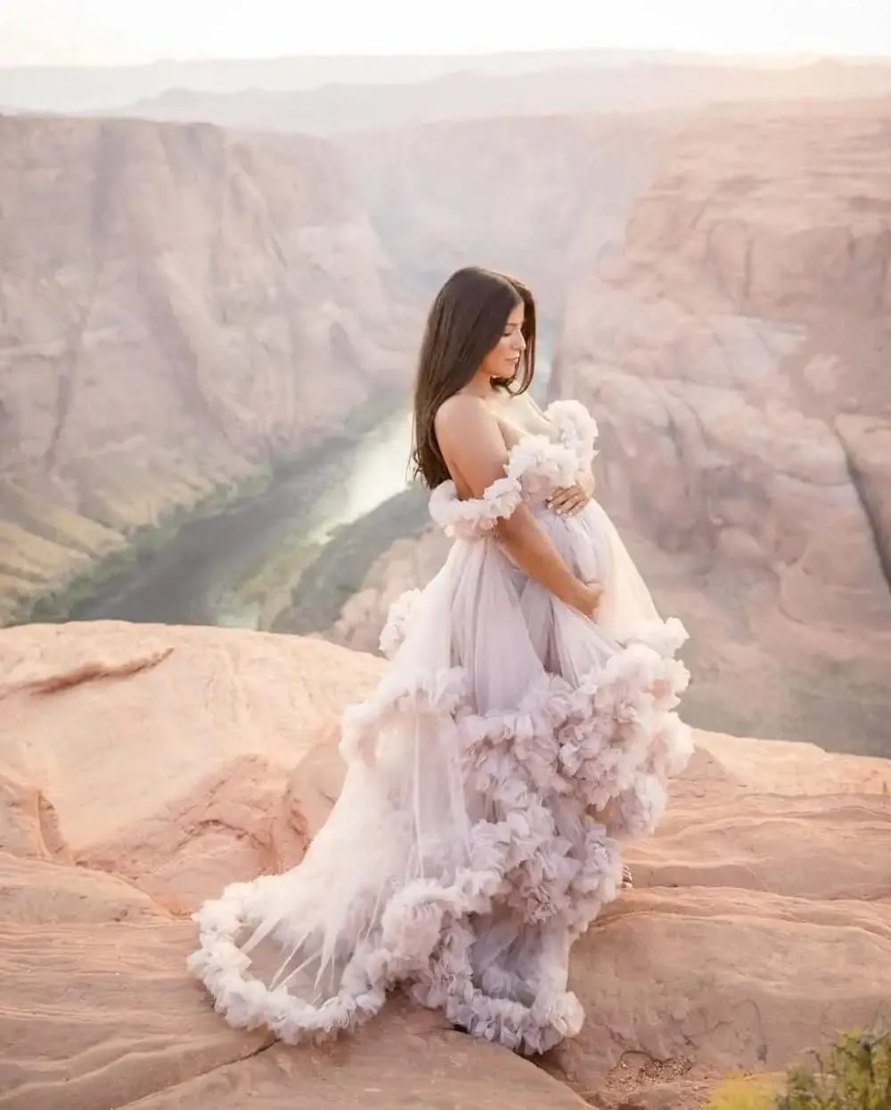 Women's Tulle Robe for Maternity Photoshoot Puffy Ruffles Bridal Lingerie Bathgown Illusion Wedding Scarf