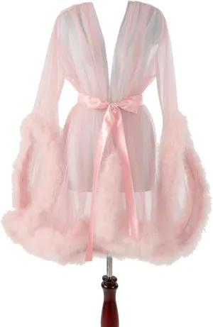Women's Tulle Robe Shoot Wearing Robe of See-Through Tulle Feather Short Maternity PhotoShoot