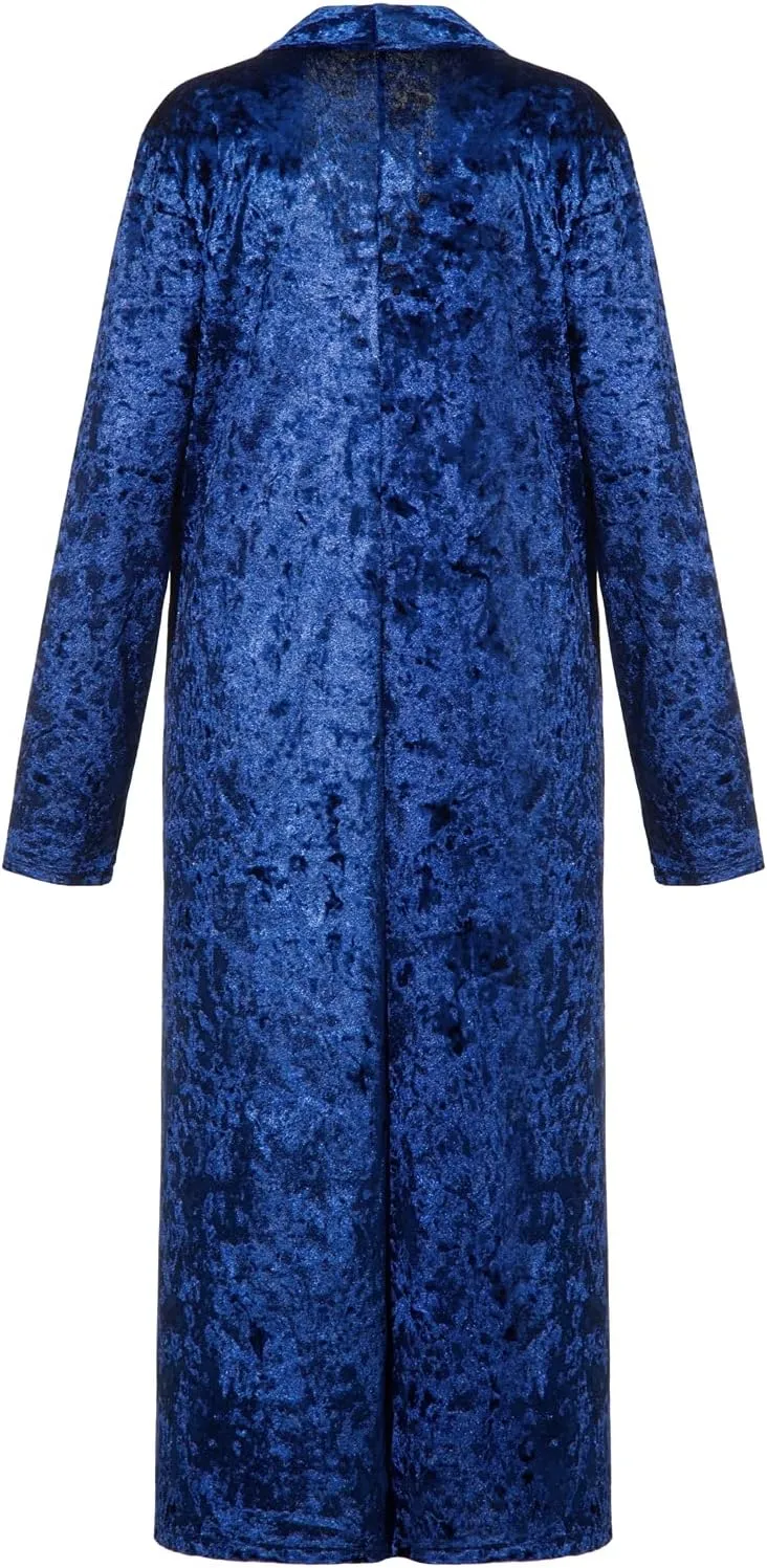 Women's Velvet Lapel Collar Open Front Long Cardigan Trench Coat