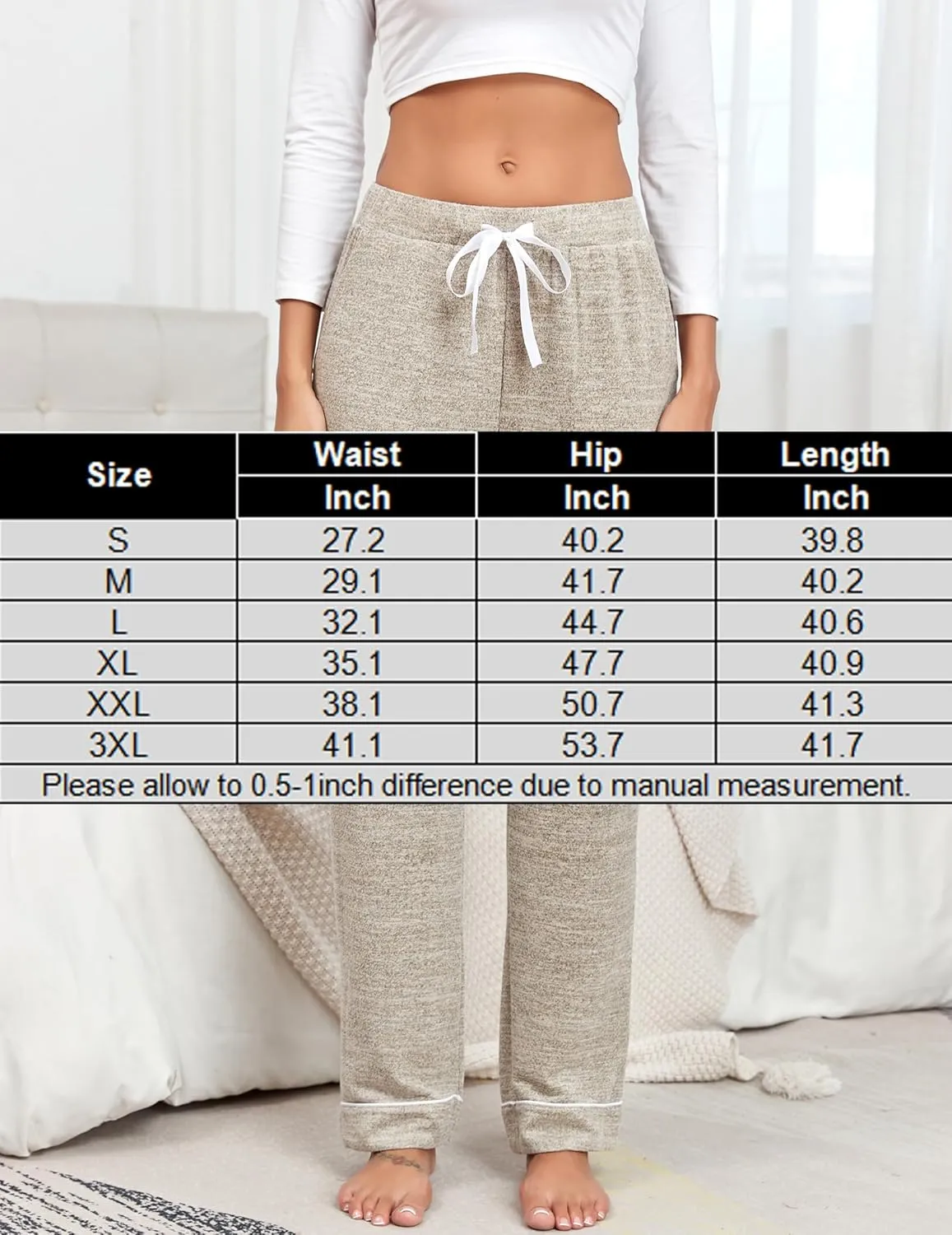 Women's Wide Leg Lounge Pants High Waist Trousers With Pockets S-3XL