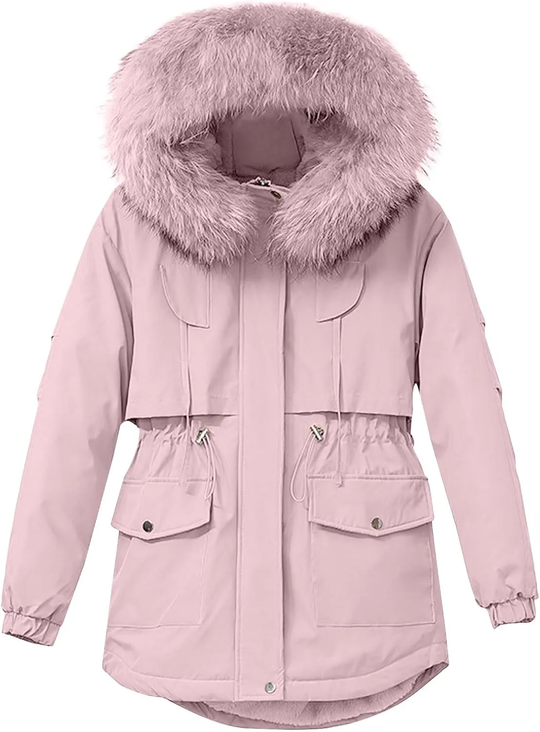 Women's Winter Puffer Coat Thicken Waterproof Fleece Down Jacket with Detachable Faux Fur Hooded Warm Parka Outwear