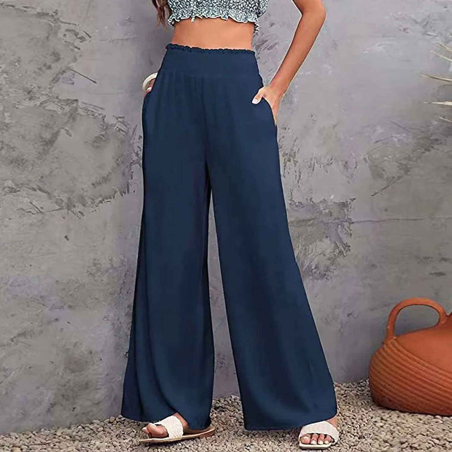 Women's Workout Pants Ladies Pleats High Waisted Straight Pants Wide Leg Pants Women's Casual Loose Trousers