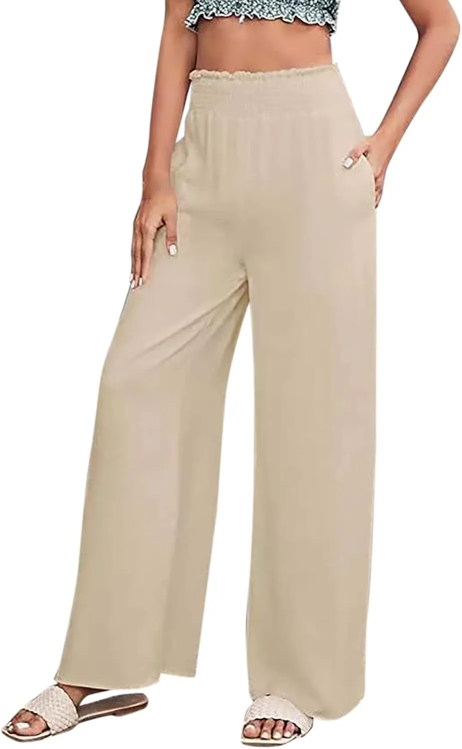 Women's Workout Pants Ladies Pleats High Waisted Straight Pants Wide Leg Pants Women's Casual Loose Trousers