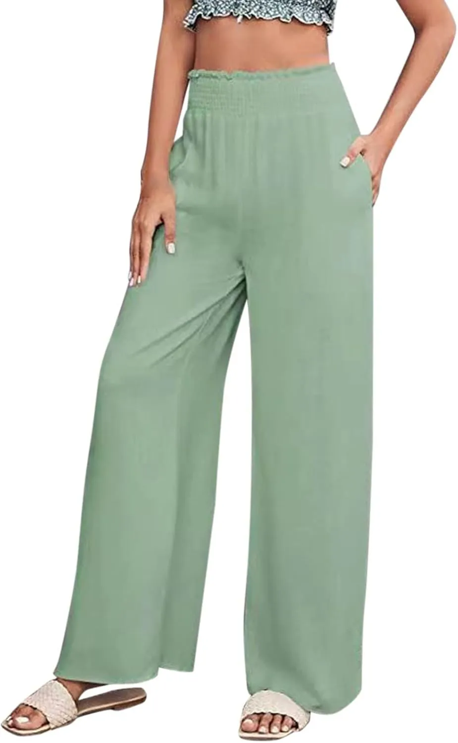 Women's Workout Pants Ladies Pleats High Waisted Straight Pants Wide Leg Pants Women's Casual Loose Trousers