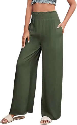 Women's Workout Pants Ladies Pleats High Waisted Straight Pants Wide Leg Pants Women's Casual Loose Trousers