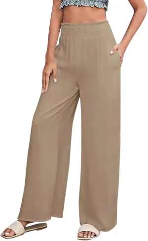 Women's Workout Pants Ladies Pleats High Waisted Straight Pants Wide Leg Pants Women's Casual Loose Trousers