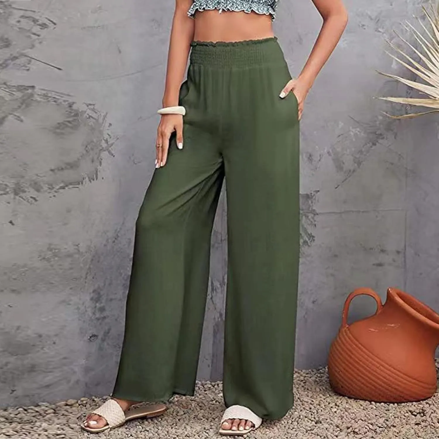 Women's Workout Pants Ladies Pleats High Waisted Straight Pants Wide Leg Pants Women's Casual Loose Trousers