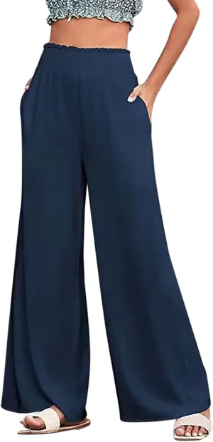 Women's Workout Pants Ladies Pleats High Waisted Straight Pants Wide Leg Pants Women's Casual Loose Trousers